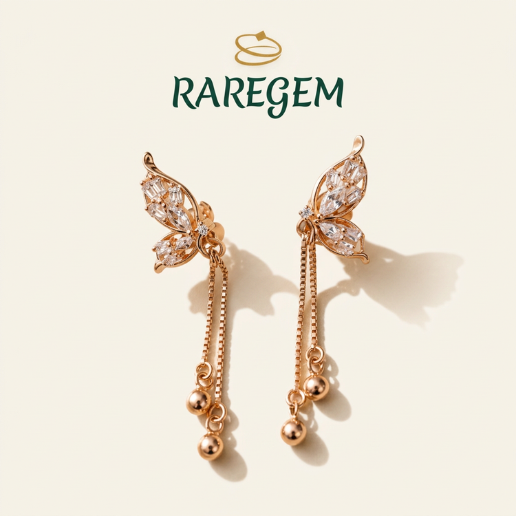 Gold Tone Sterling Silver Butterfly Drop Earrings for Women
