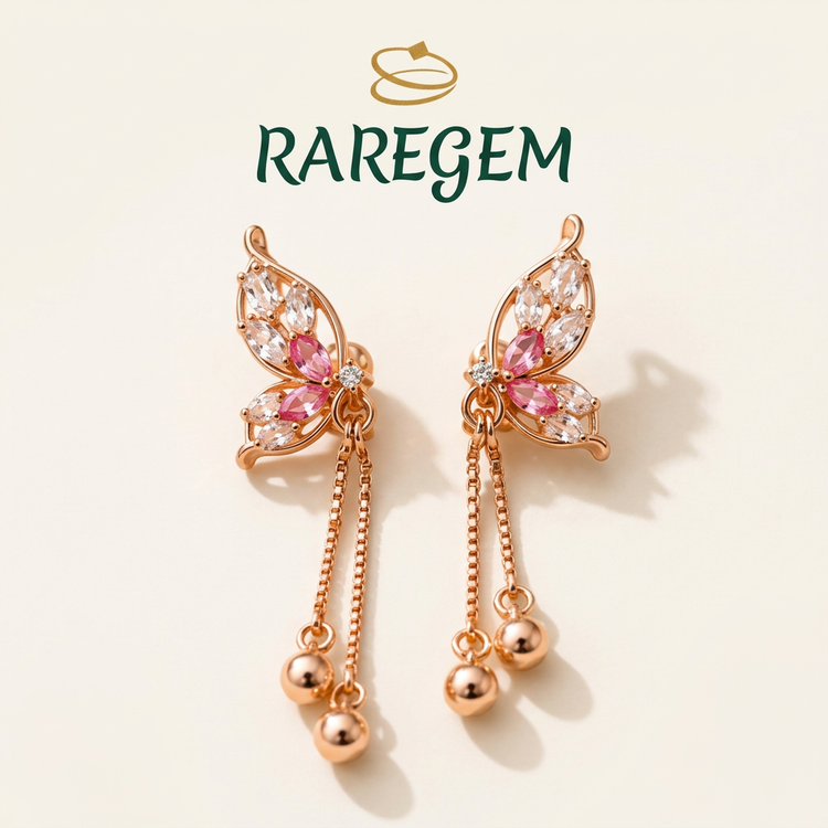 Gold Tone Sterling Silver Butterfly Drop Earrings for Women