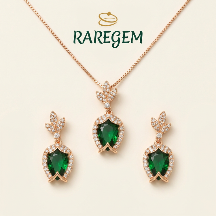 Green S925 Sterling Silver Necklace And Earrings Set for Women