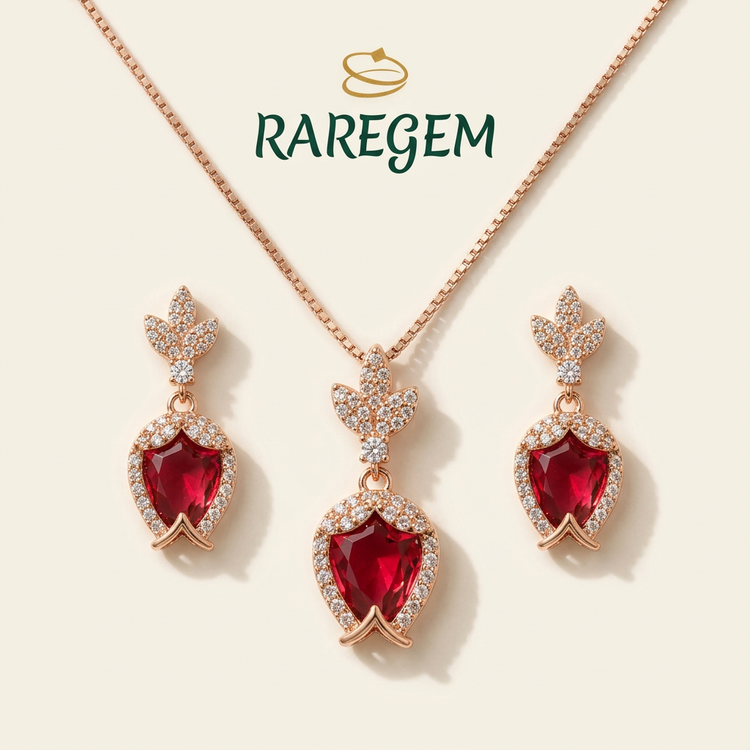 Gold Tone 925 Sterling Silver Heart Jewellery Set for Women