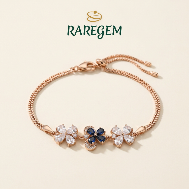 Rose Gold Floral Stone Bracelet for Women