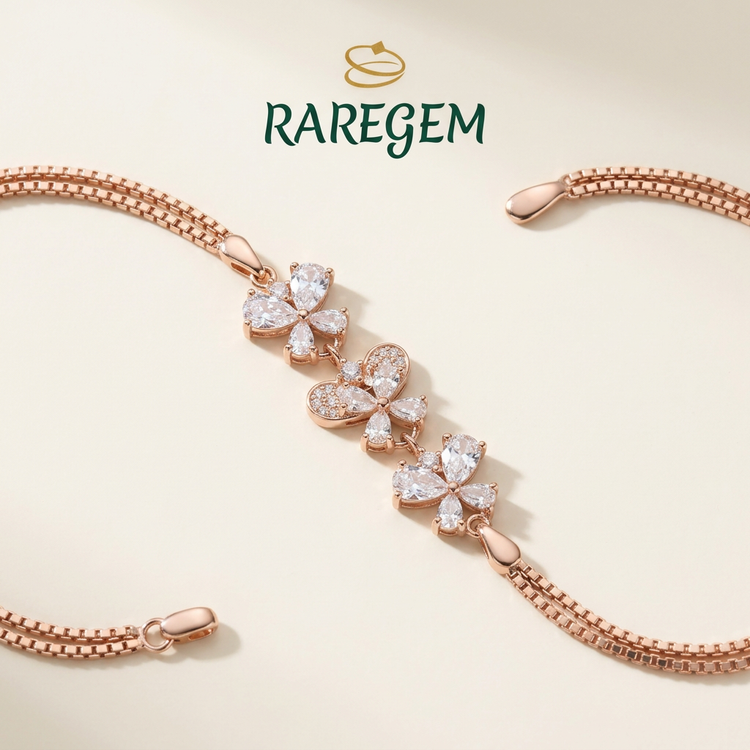 Rose Gold 925 Sterling Silver Floral Bracelet for Women