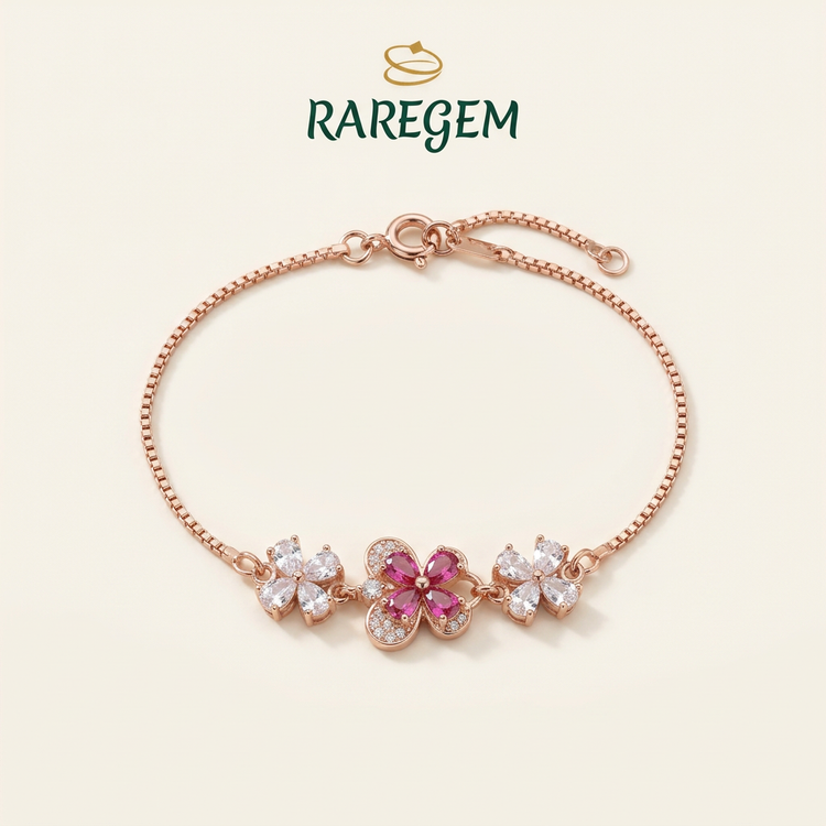 Pink Sterling Silver Floral Bracelet for Women