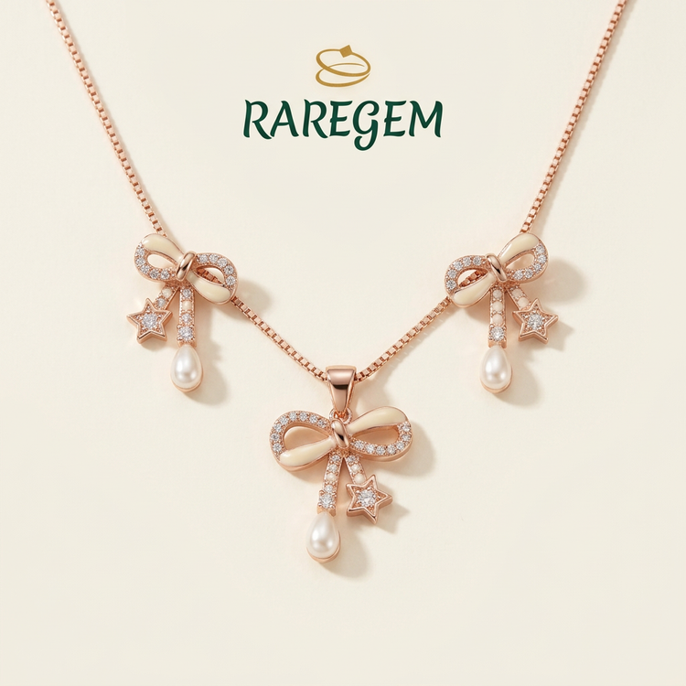 Rose Gold 925 Sterling Silver Bow Jewellery Set for Women
