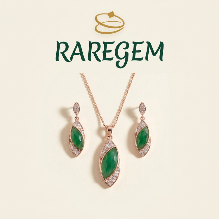 Green Sterling Silver Jade Leaf Jewellery Set for Women