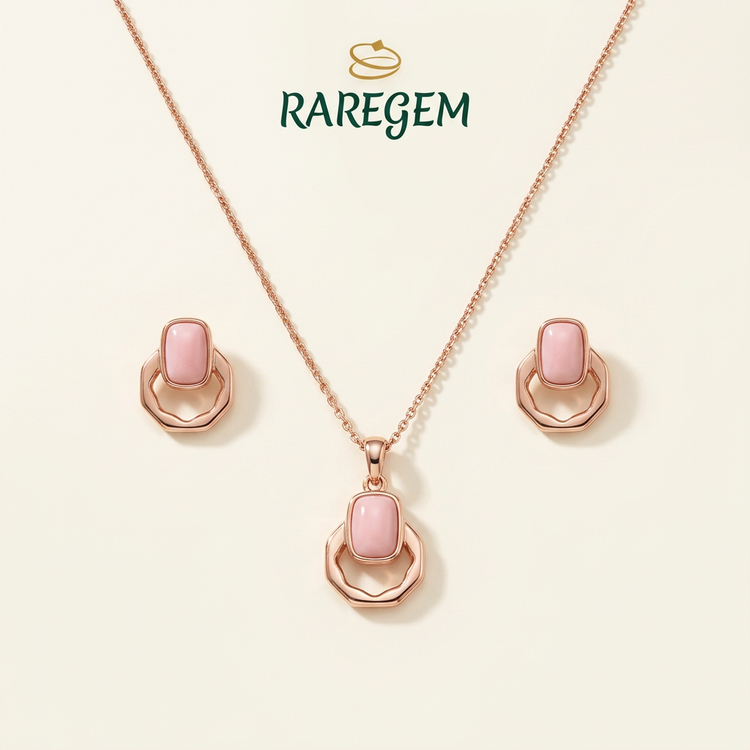 Rose Tone 925 Sterling Silver Queen Conch Shell Necklace And Earrings Set