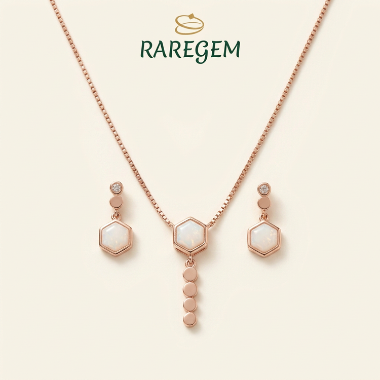 Rose Gold Sterling Silver Queen Conch Shell Hexagon Jewellery Set for Women