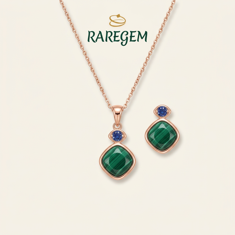 Green Sterling Silver Jade Necklace And Earrings Set for Women