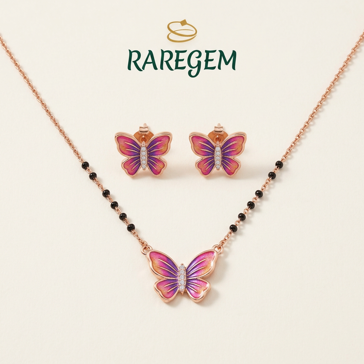 Pink 925 Sterling Silver Butterfly Jewellery Set for Women