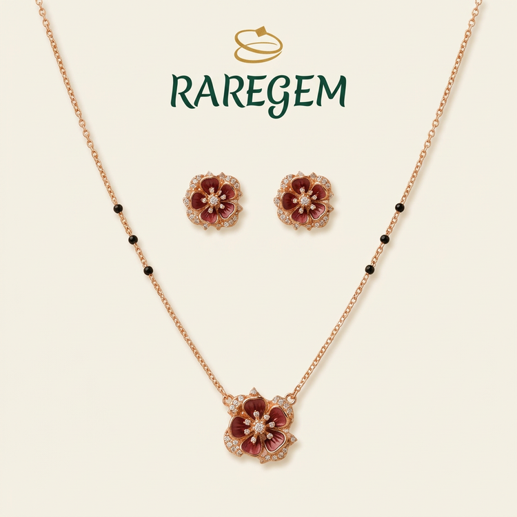 Rose Gold 925 Sterling Silver Floral Necklace Set for Women
