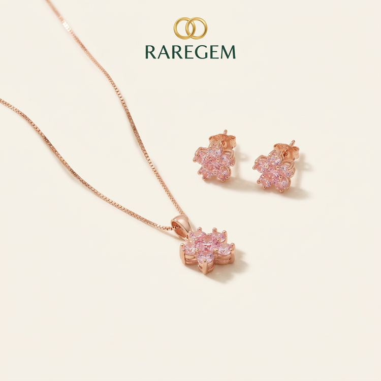 Rose Gold Sterling Silver Floral Jewellery Set for Women