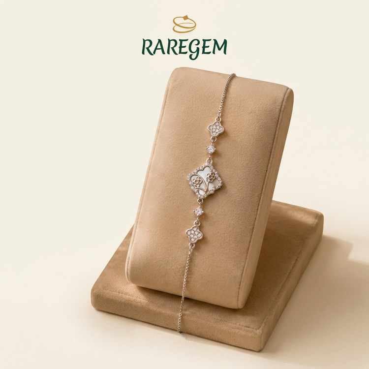 Silver Floral Motif Bracelet for Women