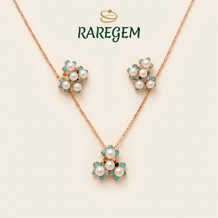 Rose Gold Sterling Silver Floral Necklace And Earrings Set for Women