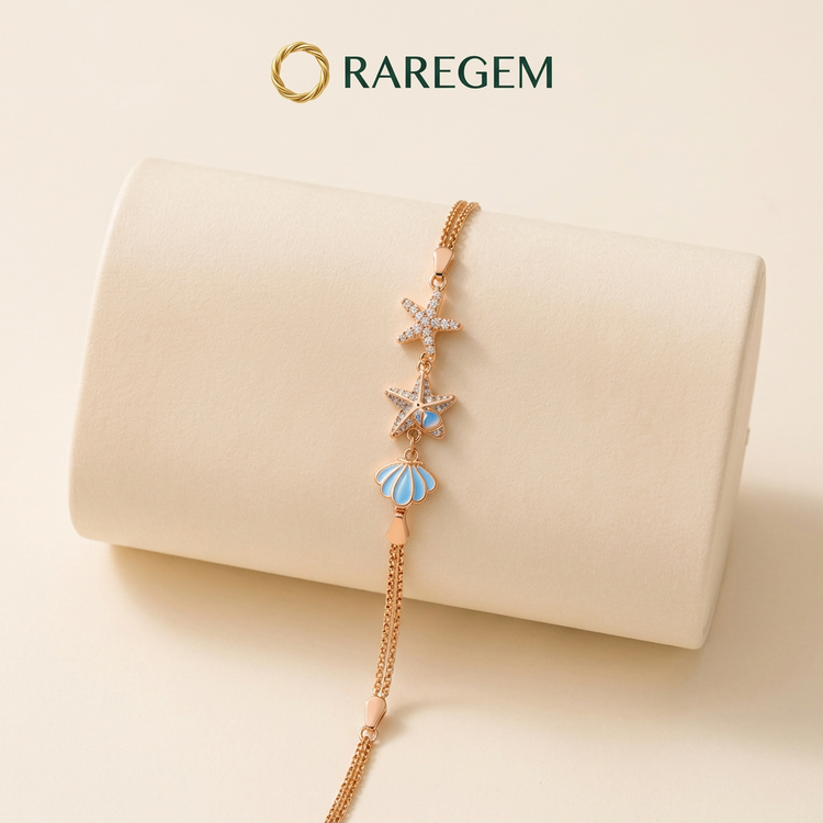 Gold Tone Sterling Silver Charm Bracelet for Women