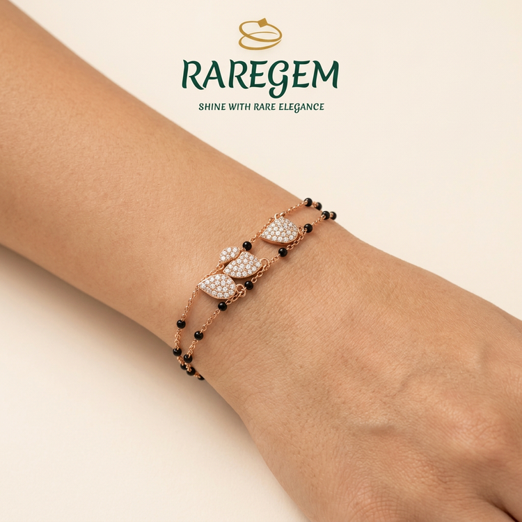 Black Silver Leaf Charm Bracelet for Women