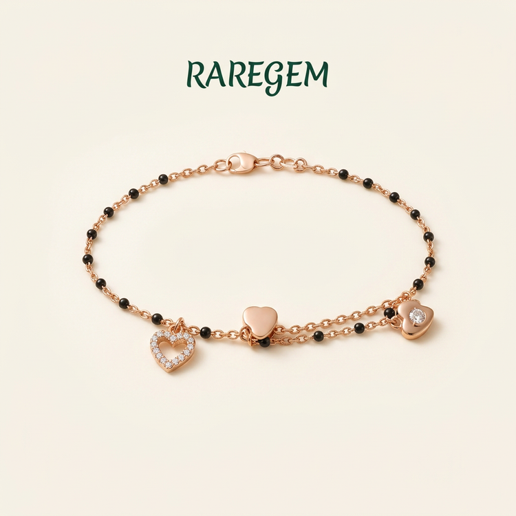 Rose Gold Plated 925 Silver Heart Charm Bracelet for Women