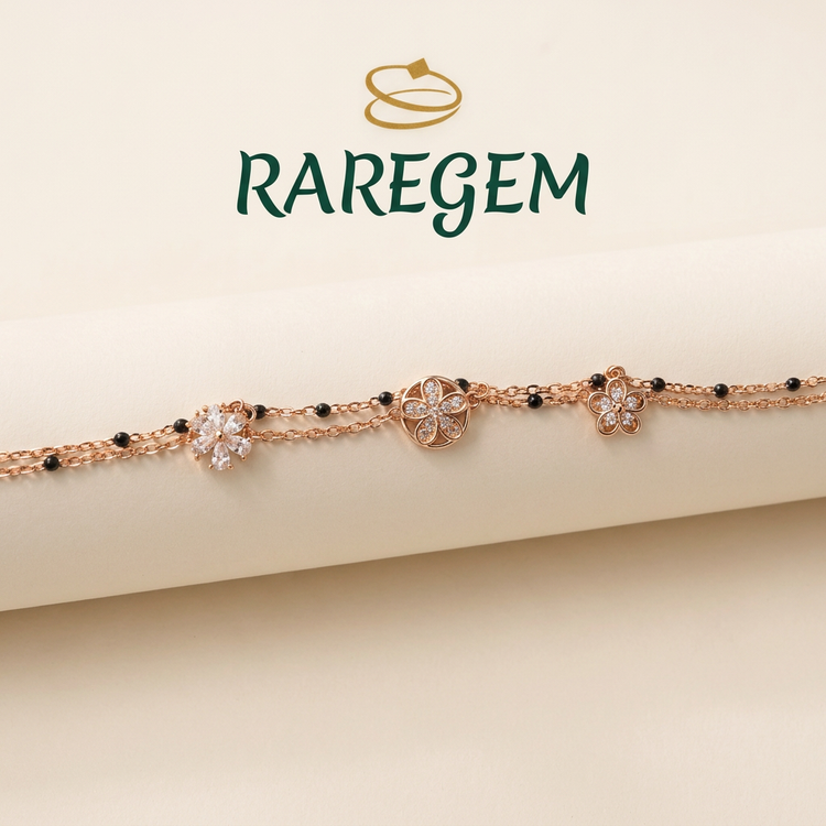 Rose Gold 925 Sterling Silver Floral Bracelet for Women