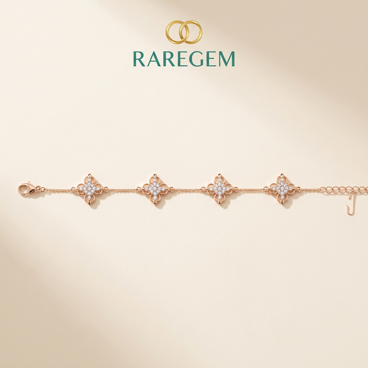 Rose Gold Sterling Silver Floral Bracelet for Women