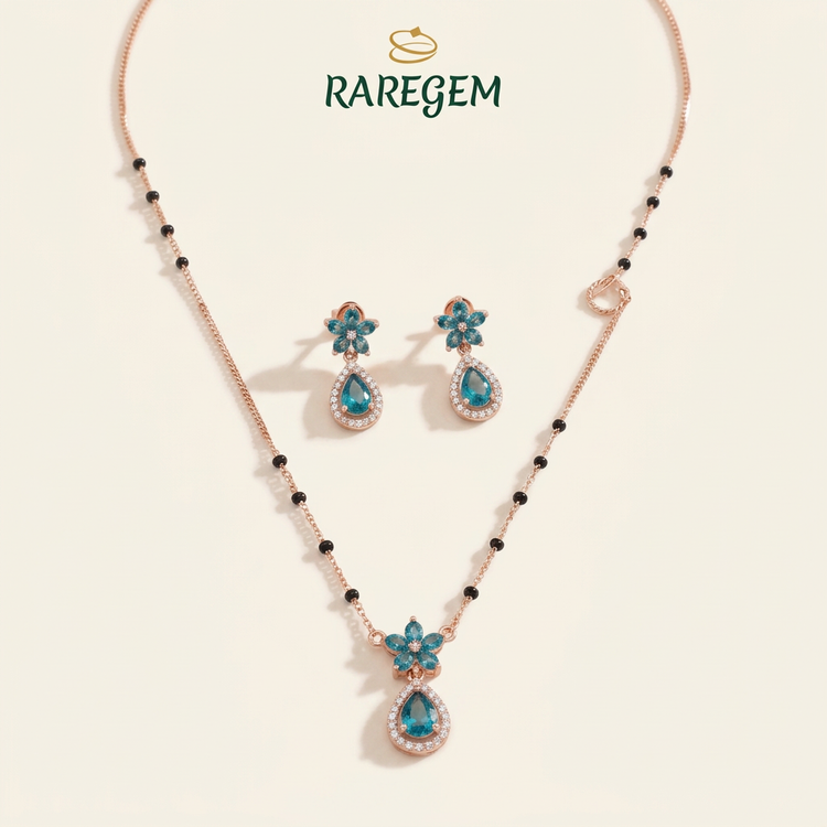 Rose Gold 925 Sterling Silver Necklace And Earring Set for Women