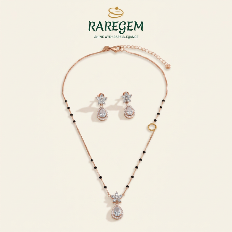 Rose Gold 925 Sterling Silver Necklace And Earrings Set for Women