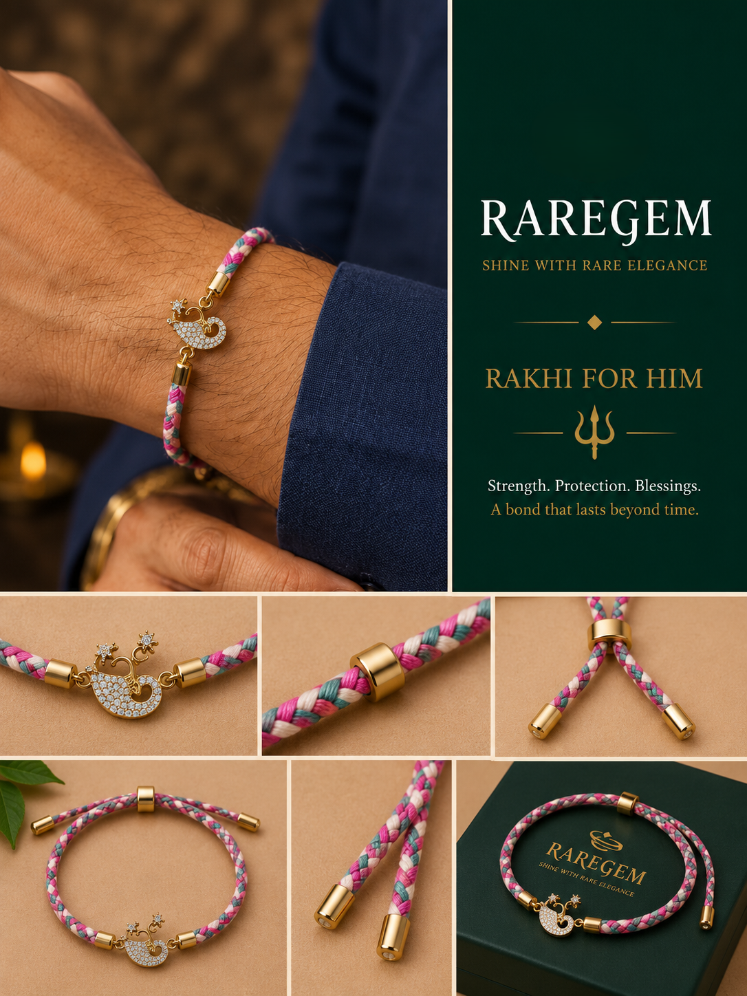 Multi color Sterling Silver Rakhi