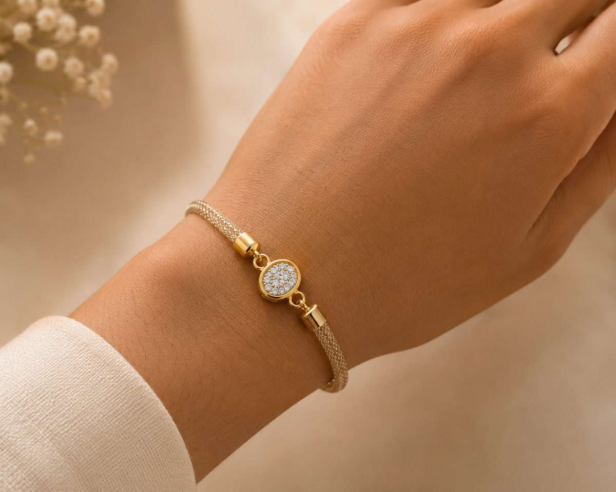 Radiant Halo Sterling Silver Rakhi Bracelet