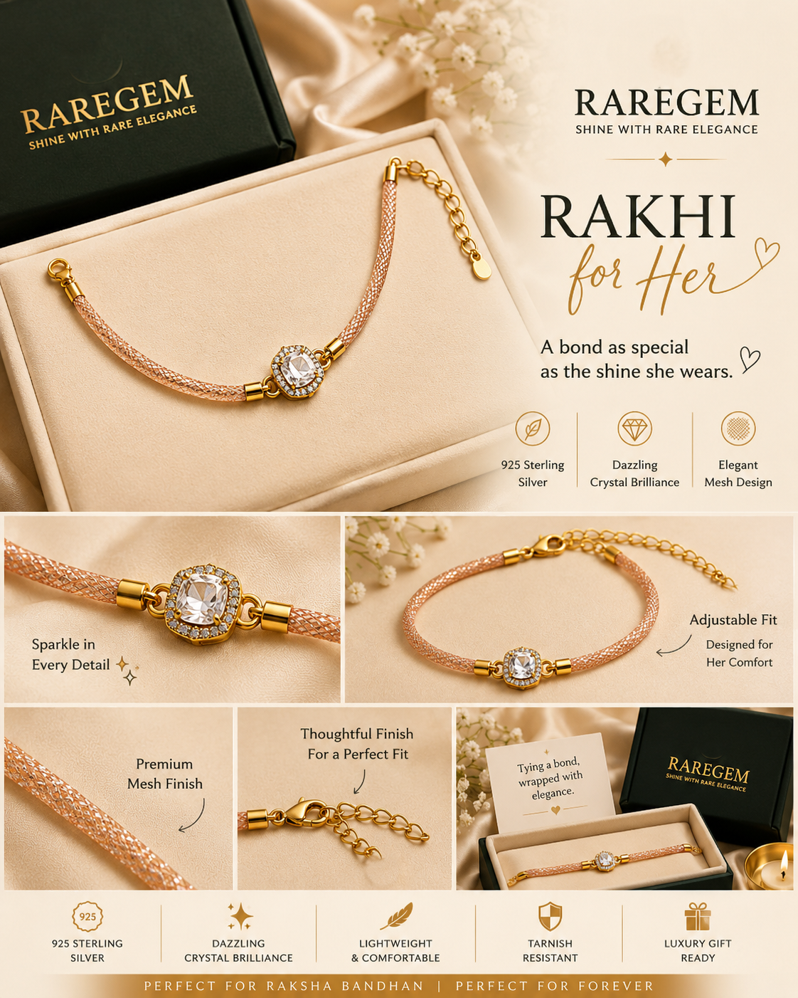 Rose Radiance Sterling Silver Rakhi Bracelet