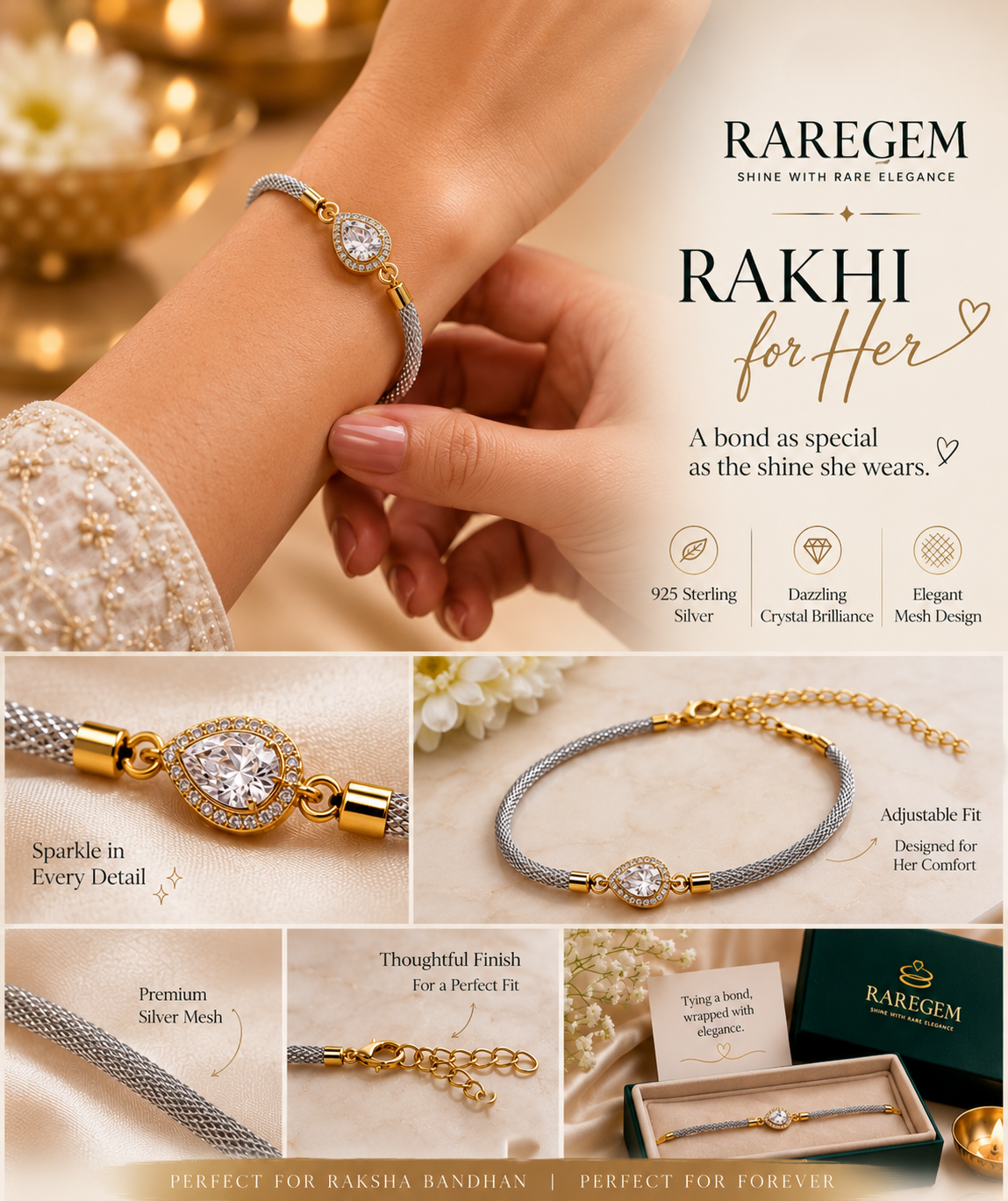 Pearl Radiance Sterling Silver Rakhi Bracelet