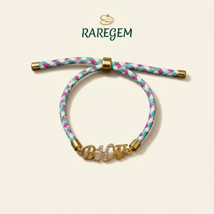 Teal-Pink Braided Bhai Rakhi Bracelet