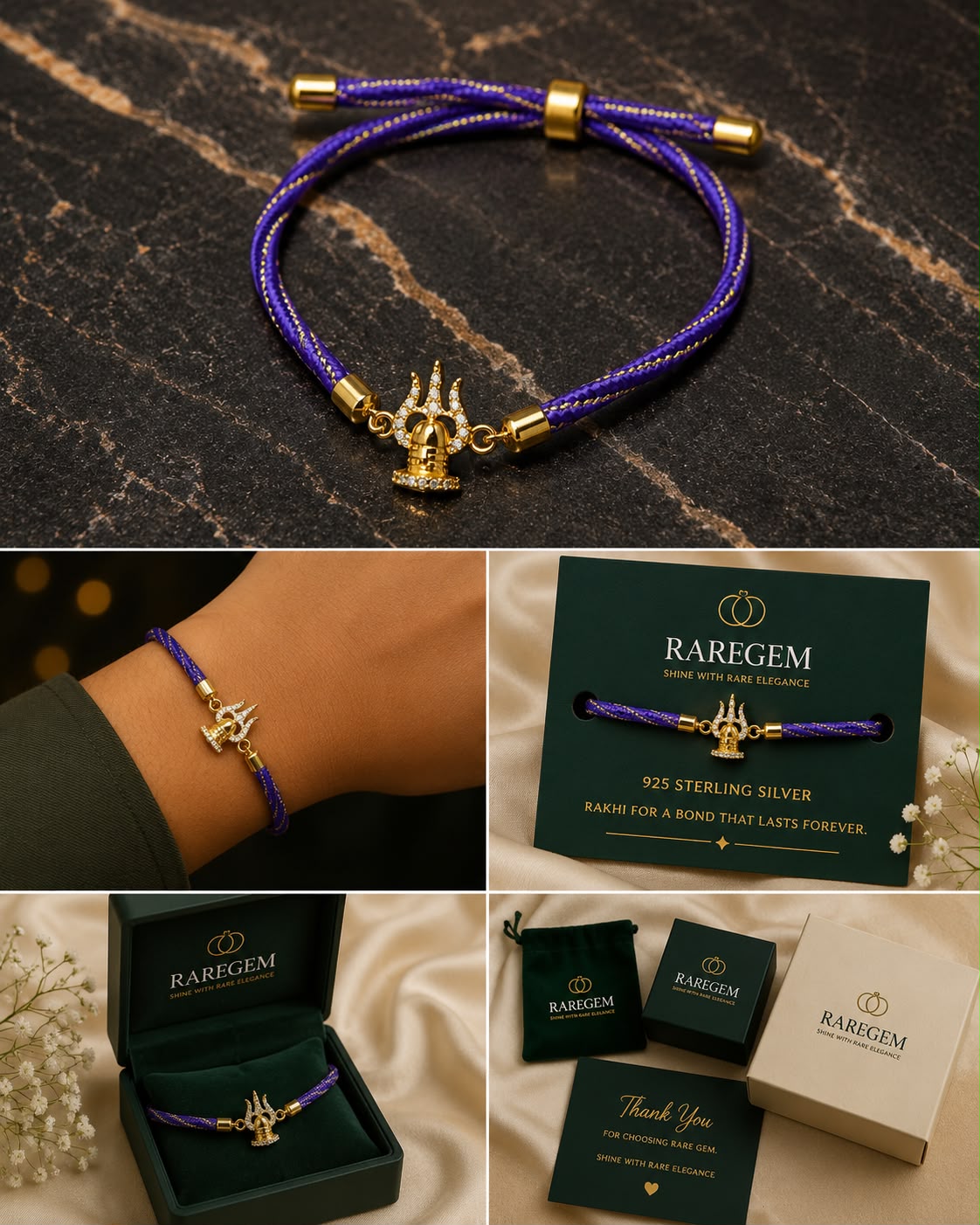 Violet Trishul-Damru Rakhi Bracelet