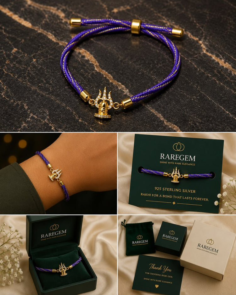 Violet Trishul-Damru Rakhi Bracelet